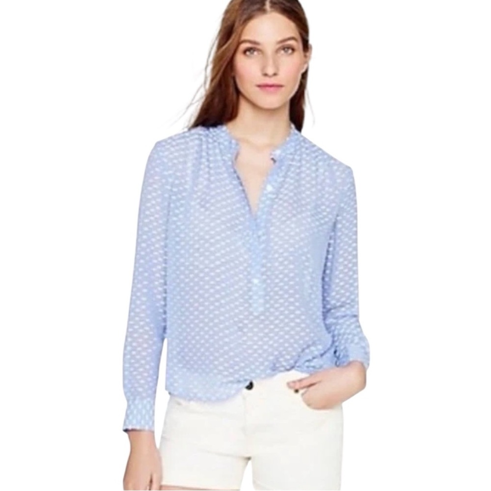 J. Crew Sheer Silk Blend Swiss Dot Popover Top - Blue / Periwinkle - Size 8 NWT
